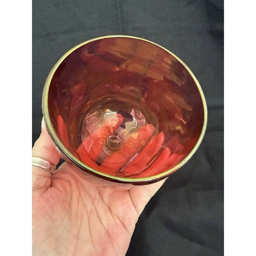 Ruby Red Stemmed Painted Glass Wine Glass, Clear Base, 5.5 in, Round